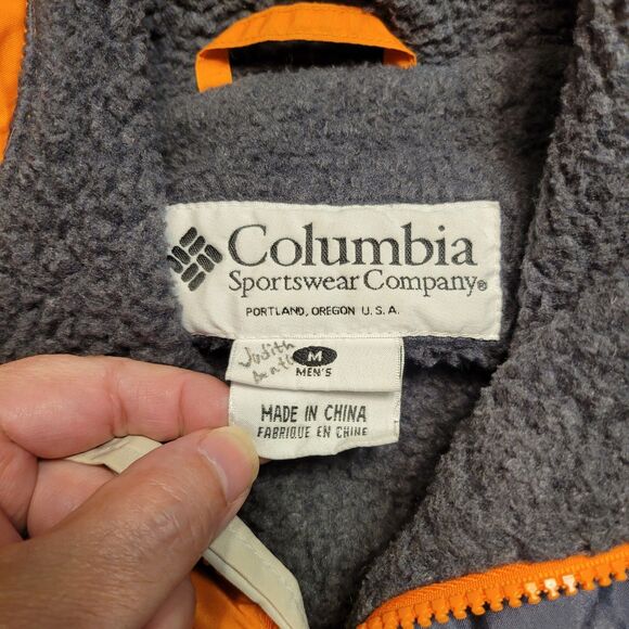 Columbia Jacket Mens Medium Orange Gray Hoodie Fleece Liner Coat Vintage Used - Picture 3 of 11